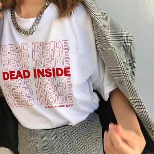 Dead inside letters summer short-sleeved white tops tees Harajuku loose casual Vintage fashion female fun Ulzzang ins T-shirt