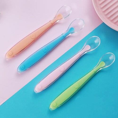 Hot Sale Baby Soft Silicone Spoon Candy Color Temperature Sensing Spoon Children Food Baby Feeding Tools