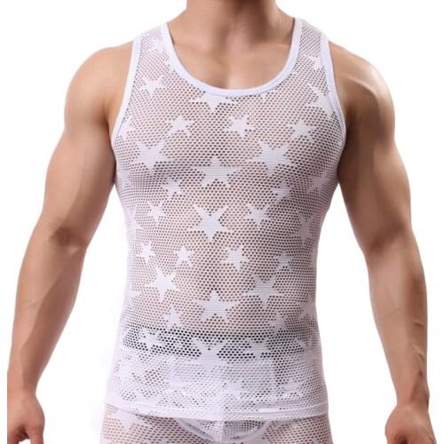 Mens shirt tank top gym clothing bodybuilding mesh see through fitness shirt breathable ropa interior singlet erkek giyim