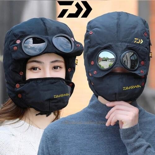 Daiwa 2020 New Fishing Fashion Warm Cap Winter Men Winter Hats for Women Outdoor Waterproof Hood Hat with Glasses Cool Balaclava