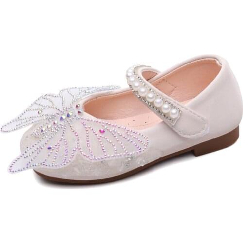 2020 New Baby Girl Evening Party Mary Jane Shoes Rhinestones Butterfly Kids Dresses For Girls Princess Leather Shoes