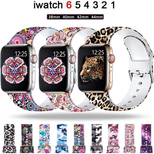 Apple Watch Printed Pattern Silicone Strap, IWatch Series 6/5/4/3/2/1, 40mm, 38mm, 42mm and 44mm Flower Strap Apple Watch Strap