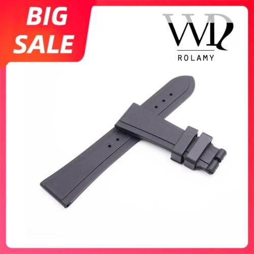 Rolamy 22mm Luxury Black Soft And Comfortable Waterproof Silicone Rubber Replacement Wrist Watch Band without Clasp For Tudor