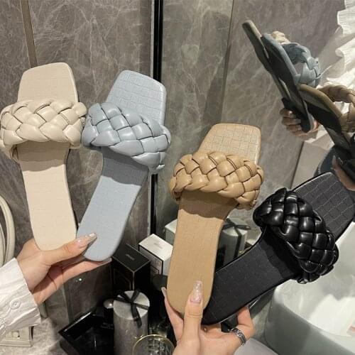 2021 Female Slippers Women Fashion Weave Ladies Slides Sandals Home Summer Beach Flip Flops House Shoes Slippers For Women