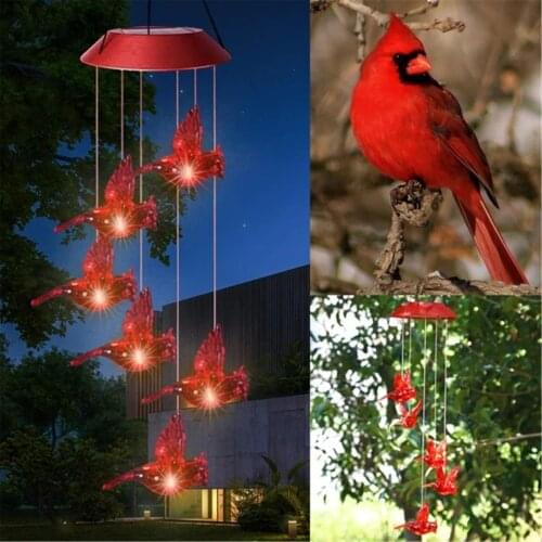 Solar Powered LED Red Bird Wind Chime Color-Changing Lighting Garden Decor Outdoor Courtyard Porch Lights Decoratoin Lamps