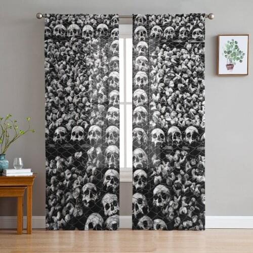 Black Skull Tulle Curtains for Living Room Bedroom Decoration Modern Chiffon Sheer Voile Kitchen Window Curtain