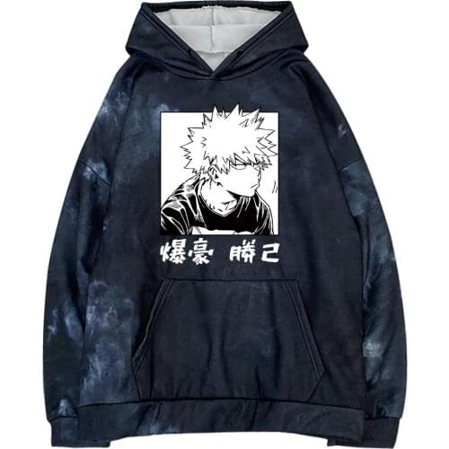 Janpanese My Hero Academia Hoodies Men Women Long Sleeve Casual Fleece Harajuku Pullover Hoodie Tie-dye Hoodie