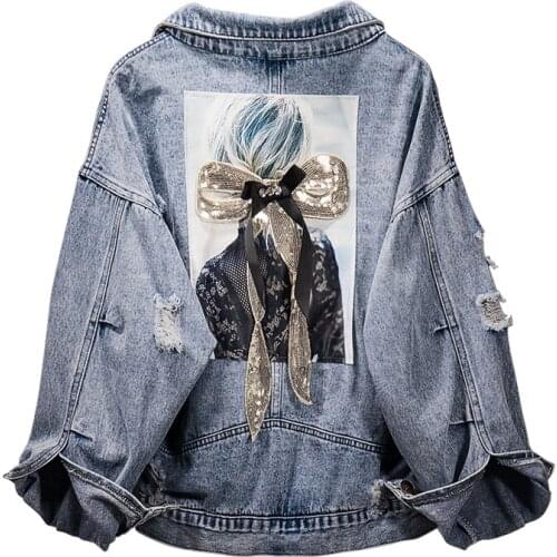 Plus Size 5XL Womens Cowboy Coat 2021Spring Autumn New Fashion Loose Thin Cover Belly Wild Cardigan Denim Jacket Ladies Jacket