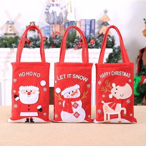 Christmas Gift Bag Items Christmas Candy Apple Holders Red Cloth Santa Sacks Christmas Accessories Kids Basket Handbag 1PC