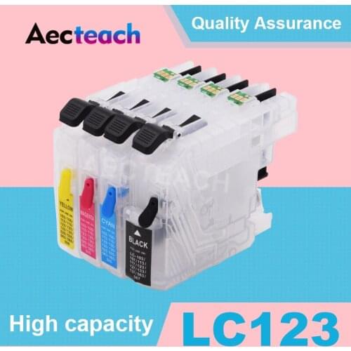 Aecteach 4 Color Ink Cartridge Refillable For Brother LC123 XL LC121 LC125 LC127 LC129 DCP-J4110DW J132W J152W J552DW Printer