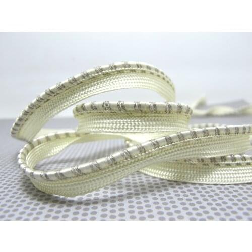 5 Yards 8mm Ivory and Silver Glittery Piping Lip Cord Trim|Pillow Cushion Trim|Upholstery Edging Trim Sewing Supplies