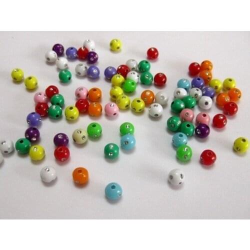 500 Mixed Colour Sparkling Silvertone Dots Acrylic Round Beads 6mm