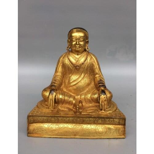 7" Tibet Buddhism Temple Old Bronze Gilt Tsongkhapa Gilt Buddha Founder of the Gelug School of Buddhism (Yellow Sect) Rosanzaba