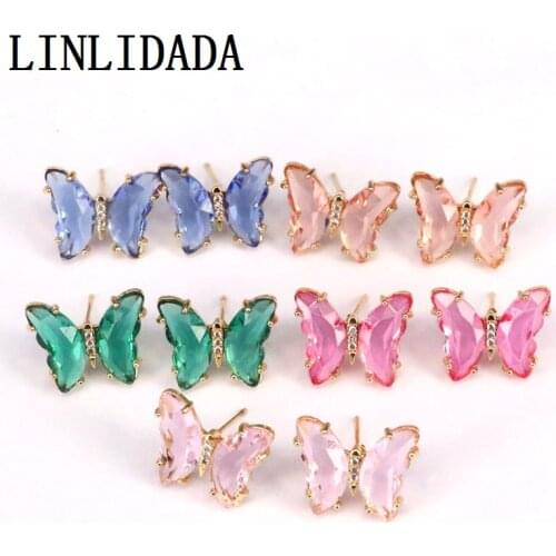 8Pairs, wholesale fashion popular high quality colorful glass butterfly earring,cz earring,New Elegant Earings Gifts