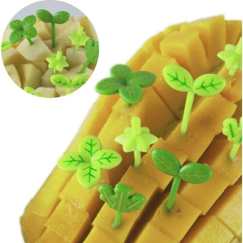 8pcs Fruit Fork Children Toothpick Food Prod Leaves Plastic Decoration Lunch Box Accessory Small Salad Tiny Fork Mini Cake Fork