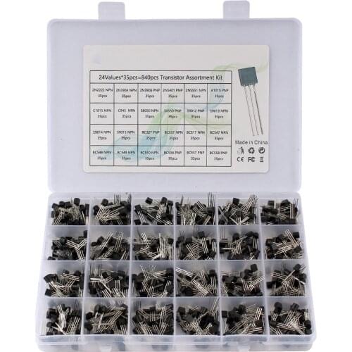 840pcs/set 24Values TO-92 Transistor Assortment Kit BC327 BC337 BC547 transistor 2N2222 3904 3906 C945 PNP/NPN transistors pack