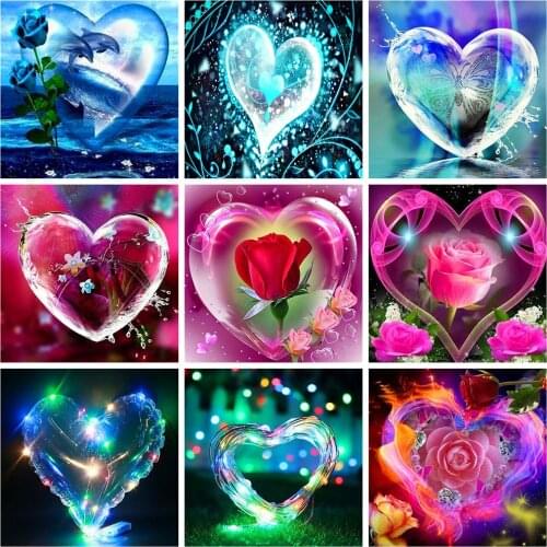 Diy 5D Diamond Painting Cross Stitch Kits Heart Diamond Embroidery Full Drill Rose Butterfly Dolphin Art Mosaic Home Decoration