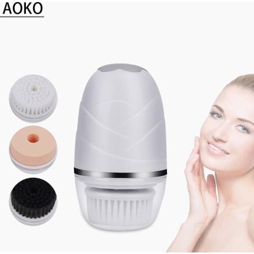 AOKO 3 in 1 Rechargeable Facial Cleansing Brush Blackhead Remover Makeup Removal Face Deep Pores Cleaning Massager Face Cleaner