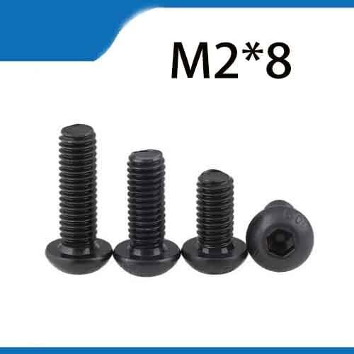 Free Shipping 100pcs M2x8 mm M2*8 mm yuan cup Half round pan head black grade 10.9 carbon Steel Hex Socket Head Cap Screw