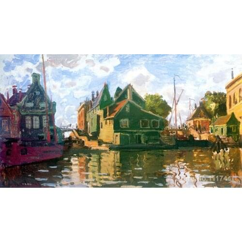 Large canvas wall art Zaandam Canal by Claude Monet High Quality Hand painted