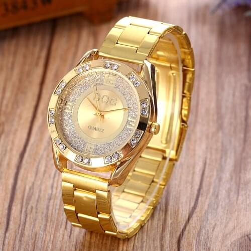 2020 New Famous Brand DQG Women Gold Stainless Steel Quartz Watch Crystal Luxury Casual Analog Watches Relogio Feminino Hot sale