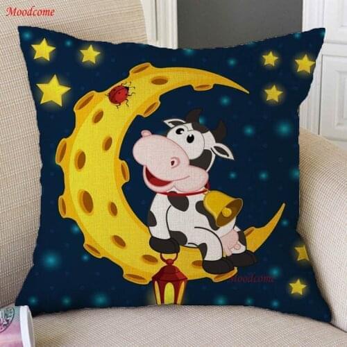 Children Cartoon Cute Cow Bees Bunny Bear Good night Nursery Art Sofa Thow Pillow Case Comic Moon Animals Linen Cushion Cover