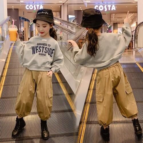 Children Autumn Suits 2021 New Style Girls Sports Clothes Sets 2pcs khaki and black Clothes Sets Kids 4 5 6 7 8 10 12years old