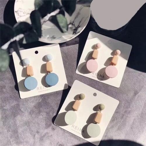 Elegant Korean Sweet Geometric Square Round Circle Button Long Drop Earrings for Women Girl Wedding Party Earrings Jewelry Gift