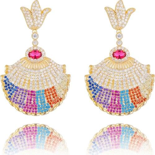 GODKI BIG FASHION Luxury Rainbow Lotus Dangle Earrings For Women Wedding Bridal Earrings boucle d'oreille femme 2021
