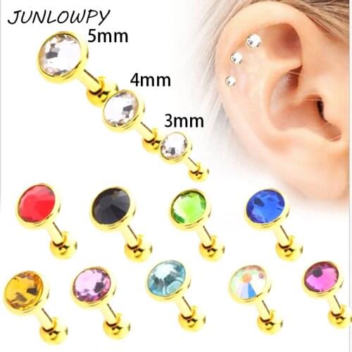 JUNLOWPY 3/4/5mm Helix Bar Ring Crystal/Rhinestone Gauge Stainless Steel Cartilage Ear Tragus Piercing Body Jewelry