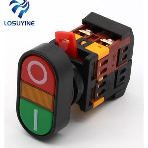 APBB22N 220V AC LED Yellow Light ON/OFF START STOP Momentary Push Button Switch 22mm 1 NO NC