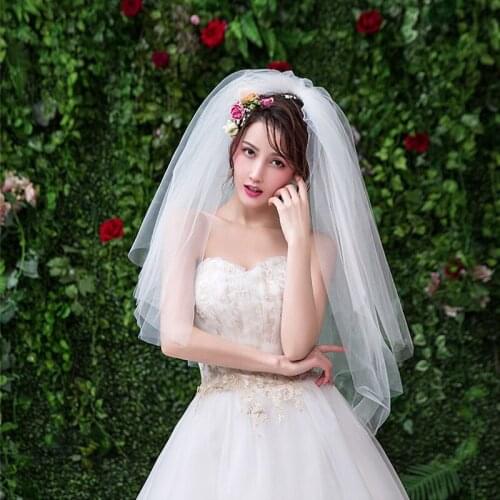 Short Welon Woman Bridal Veils Two Layers 65*85cm With Comb Ivory Veil For Bridal Cut Edge Tulle Wedding Veil veu de noiva