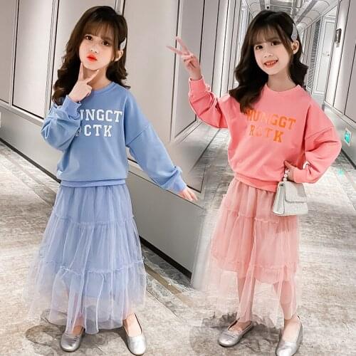 Spring Autumn Girls Clothing Suit Children Long Sleeved T-shirt Dress 2Pcs/Set Fashion Kids Clothes Girls Sets 4 6 8 10 12 Years