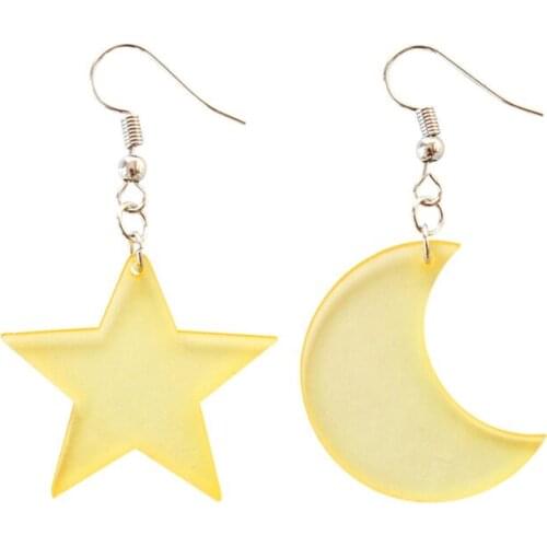 Creative Asymmetric Transparent Star Moon Earrings Charming Female Yellow Ears Pendants Accessories Fashion Party Jewelry Gift