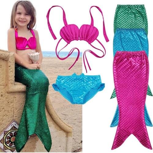 Fancy Cosplay Costume 3pcs Girl Child Birthday Holiday Gift Mermaid Tail Swimming Bikini Set Swimsuit 3-9Y