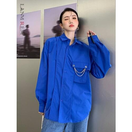 Женские синие рубашки LANMREM China At AliExpress