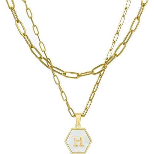 Hot Selling Gold Plated Stainless Steel Paperclip Chain Choker Dainty Layered Shell Intial Words Necklaces For Women Grils