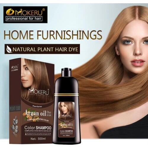 Mokeru 1pc 500ml Natural Organic Permanent Brown Colour Long Lasting Argan Oil Hair Dye Shampoo For Woman Hair Color Dying