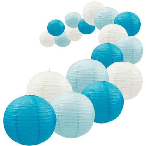 18Pcs Royal Blue Paper Lantern Set,Reusable Hanging Decorative Japanese Chinese Paper Lanterns,Easy Assembly