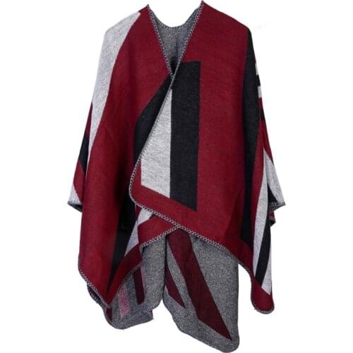 Women Open Front Poncho Cape Color Block Irregular Striped Shawl Wrap Thicken Warm Oversize Cardigan Sweater Scarf