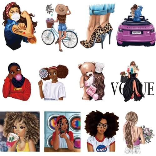 Fashion Russian Girl Patches For Clothing Thermo Strips Sticker On Clothes Beauty African Girl Sticker Clothes T-shirt Applique