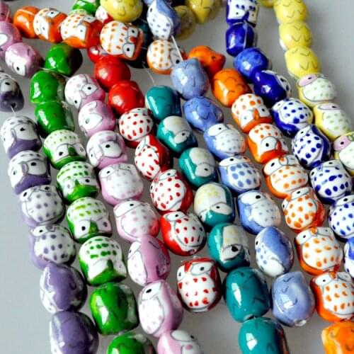 New Animail Beads 100pcs Colorful Handpainted Animal Owl Shape Ceramic Porcelain Loose Spacer Beads Jewelry DIY Making