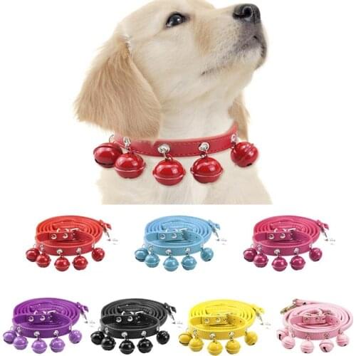 New Adjustable Black Faux Leather Neck Collar With Bell Leash Faux Lined Escape Proof Choker Necklace Animal Pet Accessories