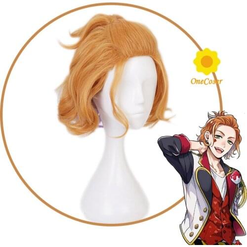 Twisted Wonderland Cater Diamond Cosplay Orange and Purple Short Curly Wig +Free Wig Cap Synthetic Hair Halloween Party Props