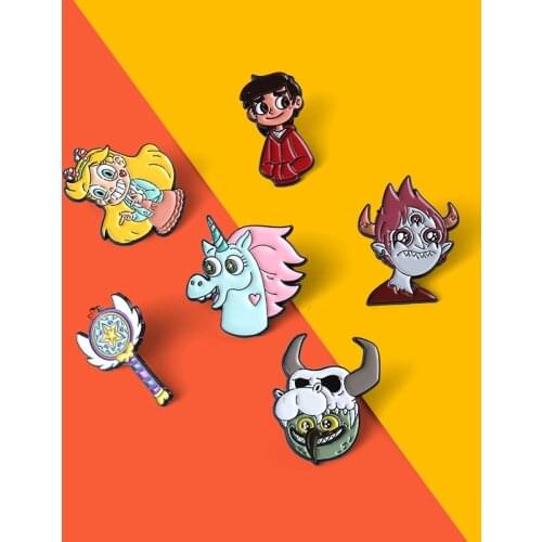 Horns Anime Badge For Girls Enamel Pins Magic Wand Princess Brooches Cartoon Lapel Pins Jewelry Gifts For Kids Friends Wholesale