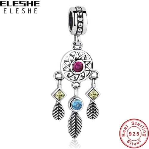 Original 925 Sterling Silver Dreamcatcher Feather Charm Beads fit Charm Bracelet Necklace DIY Jewelry Making