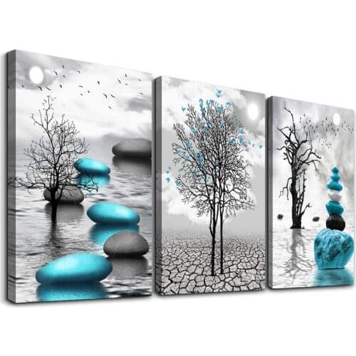 Blue Stone Abstract Tree 5D Diamond Painting Full Square Round Drill Embroidery Triptych Scenery Rhinestone Mosaic ManualZP-4238