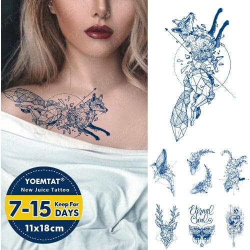 Juice Lasting Ink Tattoos Body Art Waterproof Temporary Tattoo Sticker Lines Tatoo Arm Fake Whale Tiger Fox Deer Tatto Women Men