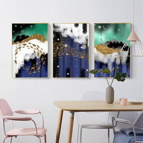 Modern Fish and Cloud Canvas Art Posters and Prints Painting, Green Blue Mountain Wall Pictures for Home Decoration, Wall Décor