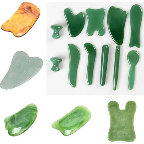 Green Natural Jade Guasha Scrapping Plate Guasha Massager Face Meridian Scrapping Plate Arm Massage Tool